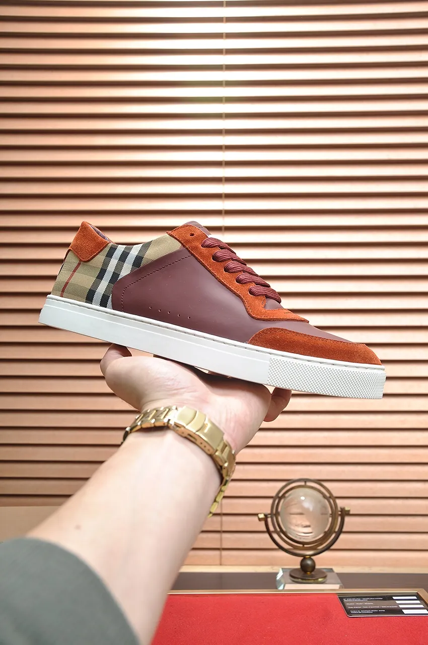 Men's shoes💰480💶[Burberry] (cowhide lining) classic low-top sneakers｜Imported cowhide with classic plaid fabric｜Cow leather lining｜Original outsole｜Fine workmanship and comfortable to wear Size: 38-44 (customized at 45)